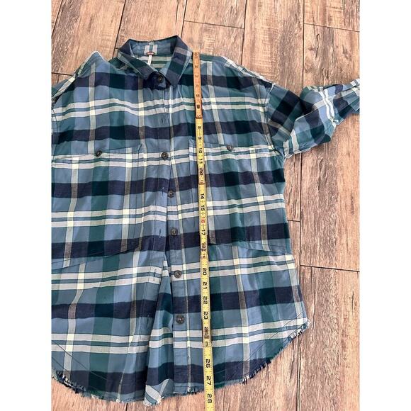 Free People Women's Blue Plaid Print Long Sleeve Button Up Shirt Size XS - Picture 4 of 5